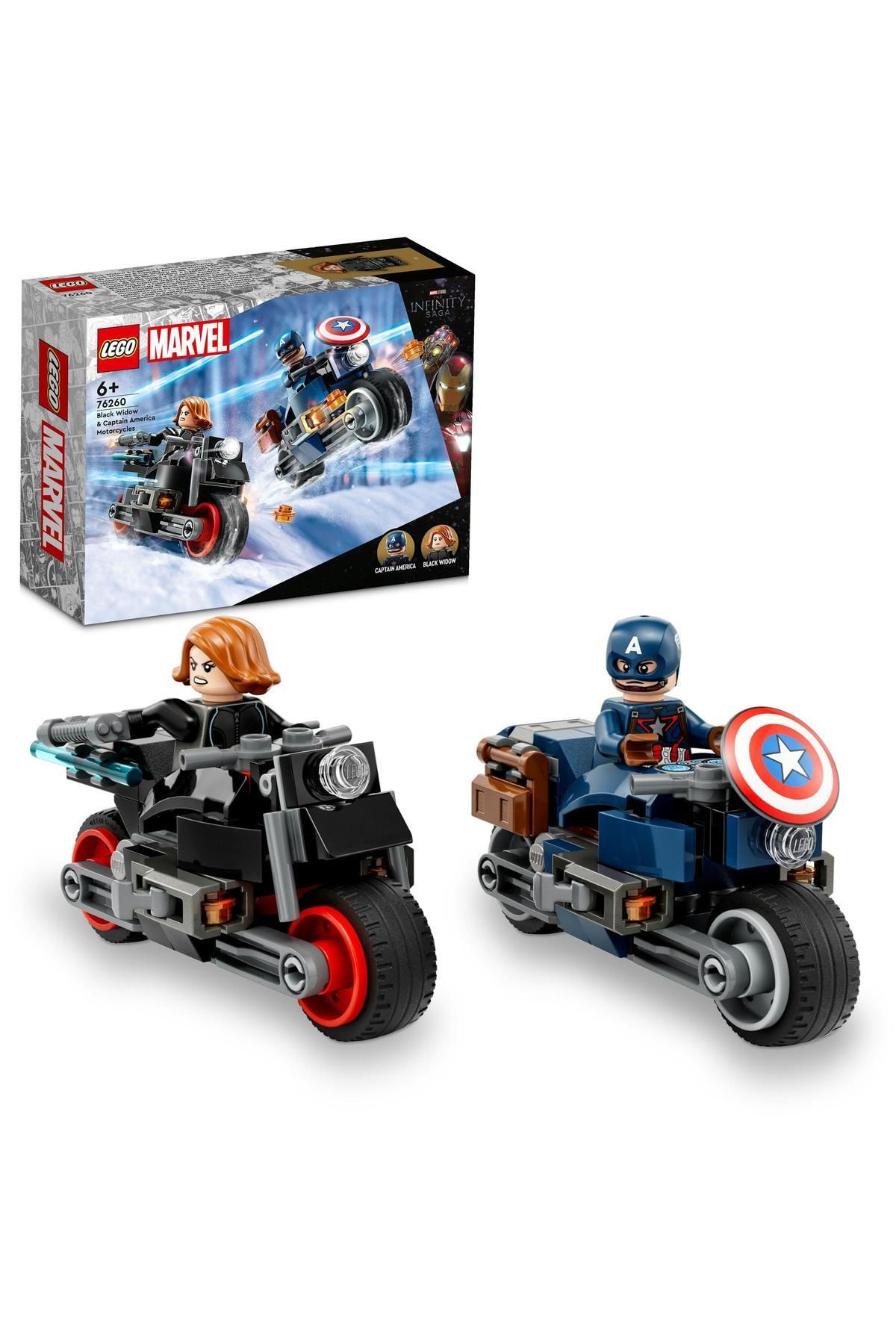 ® Marvel Black Widow ve Kaptan Amerika Motosikletleri 76260 Çocuklar için Yapım Seti (130 Parça)