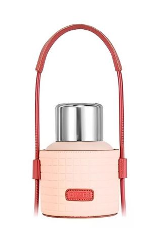 460ml Moda Waffle Çizgili Deri Kılıflı Pipetli Taşıma Askılı Paslanmaz Çelik Termos Matara Pembe