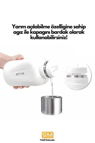 460ml Moda Waffle Çizgili Deri Kılıflı Pipetli Taşıma Askılı Paslanmaz Çelik Termos Matara Pembe