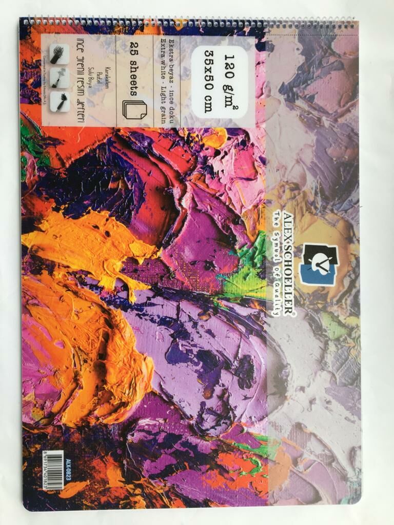 Alex Schoeller Karakalem,Pastel,Sulu Boya İnce Grenli Resim Defteri 25 Yaprak 120Gr 35x50cm Spiralli Çizim Defteri