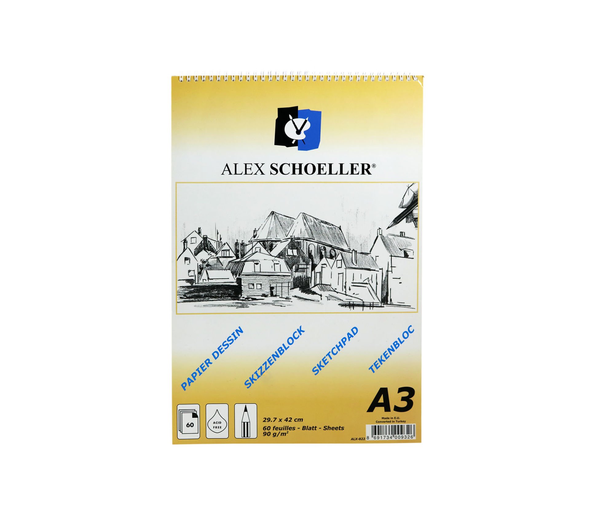 Alex Schoeller Eskiz Blok Üstten Spiralli A3 90gr. 60 Yaprak Eskiz Defteri