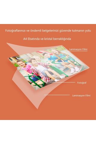 Kraf Laminasyon Filmi Parlak Şeffaf A4 100 Micron 100`lü Paket