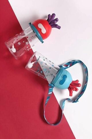 320ml Pipetli Eğlenceli Desenli Akıllı Pipet Toplu Askılı Tritan Su Matarası