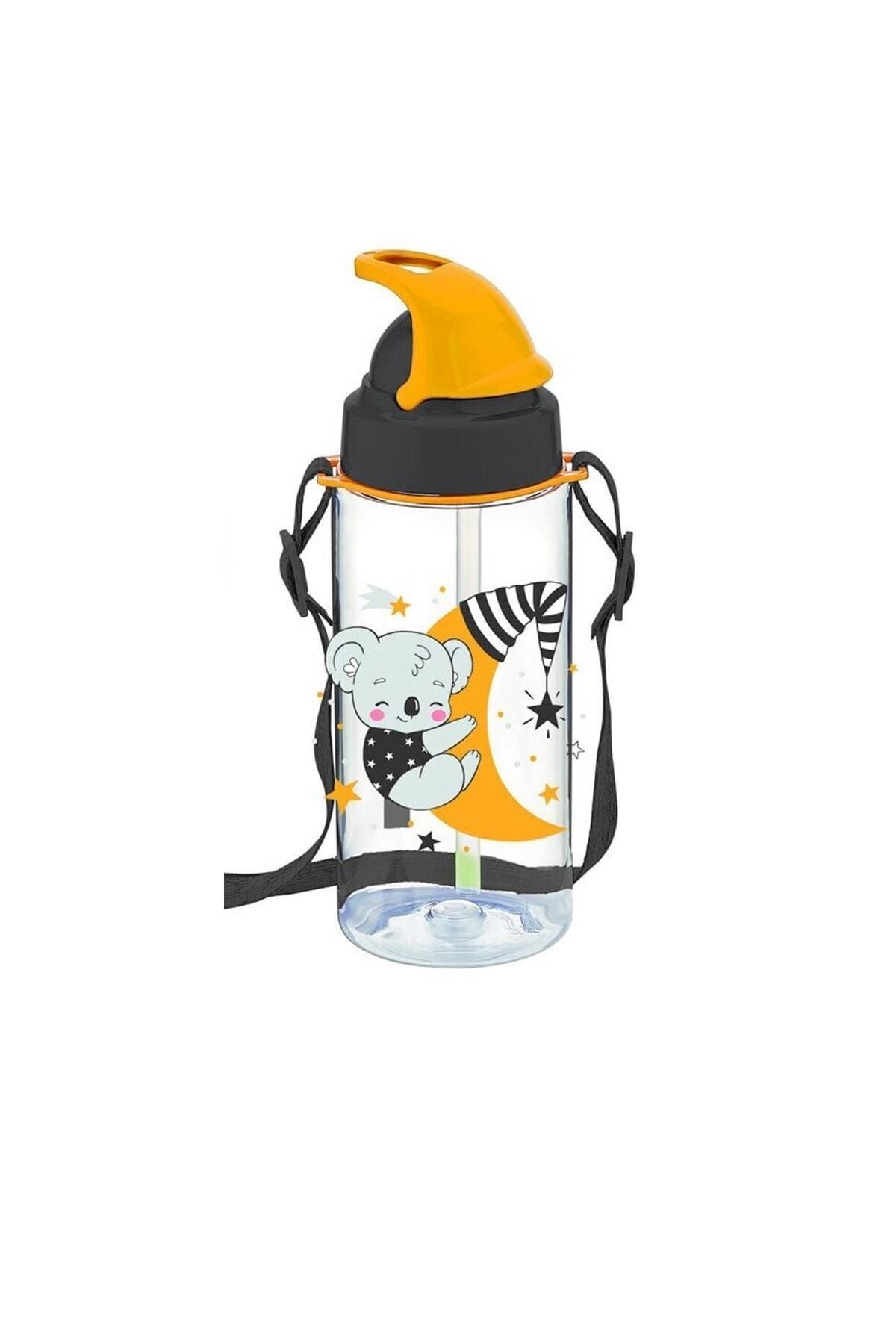 Third Tritan Sarı Desenli Pipetli Matara 500 Ml Bpa Free Askılı Suluk