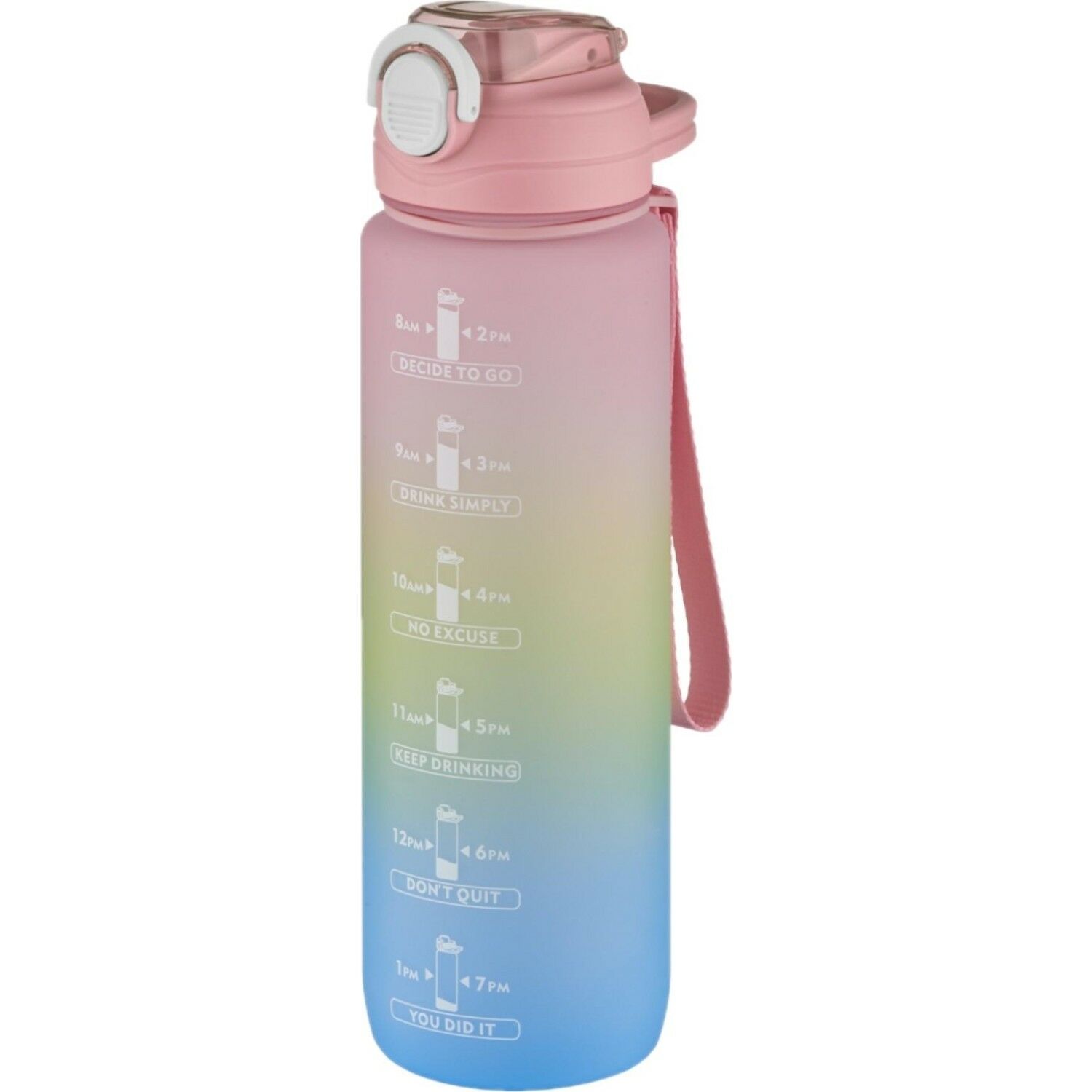 Vagonlife 2219 1000ml Pembe Pipetli Çift Renk Motivasyon Su Matarası -sticker Hediyeli