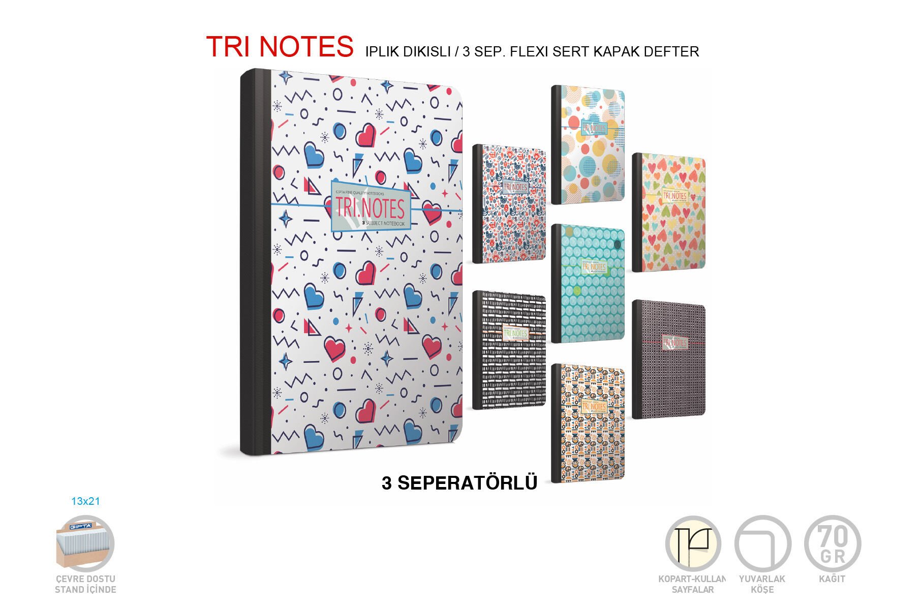 Gıpta Trı Notes İplik Dikişli Sert Kapak Defter 13x21 120 Yaprak Çizgili (4645)