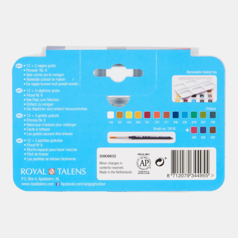 Royal Talens Van Gogh Tablet Sulu Boya 15 (12+3) Renk + Royal Talens 8 Yaprak 22,5x32cm Suluboya Bloğu Hediyeli