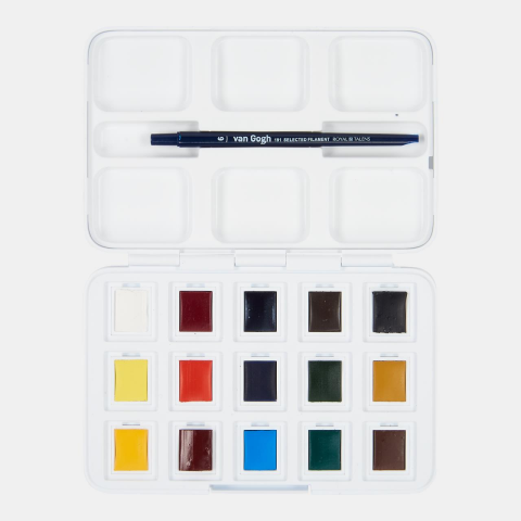 Royal Talens Van Gogh Tablet Sulu Boya 15 (12+3) Renk + Royal Talens 8 Yaprak 22,5x32cm Suluboya Bloğu Hediyeli