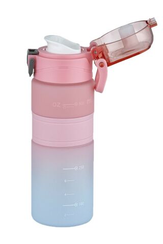 Çift Renk 600ml Kaydırmaz Silikon Gövde Rahat Içim-pipetsiz- Motivasyon Su Matarası