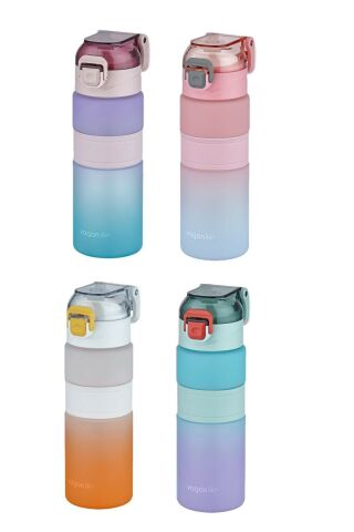 Çift Renk 600ml Kaydırmaz Silikon Gövde Rahat Içim-pipetsiz- Motivasyon Su Matarası
