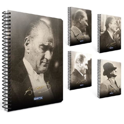 Gıpta Atatürk Spiralli Ofset Plastik Kapak Defter A6 80 Yaprak Çizgili (2656)