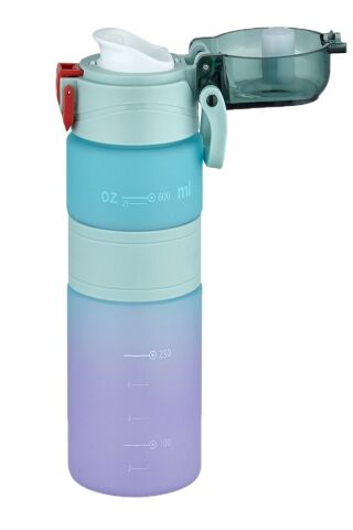 Çift Renk 600ml Kaydırmaz Silikon Gövde Rahat Içim-pipetsiz- Motivasyon Su Matarası