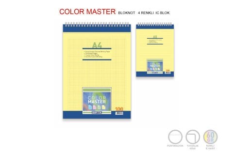 Gıpta Color Master Bloknot A-4 Spiralli 100 Yaprak Çizgili Renkli Defter