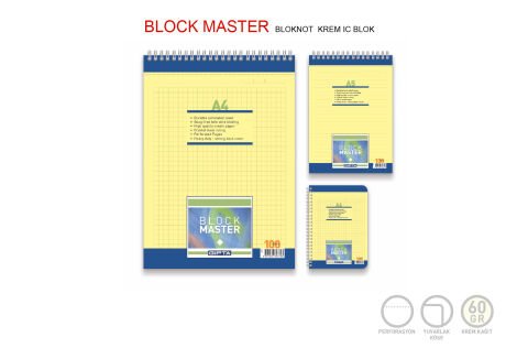 Gıpta Color Master Bloknot A-4 Spiralli 100 Yaprak Kareli Renkli Defter