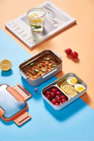Vagonlife BL20182 Turuncu Lunch Box Çift Katmanlı Paslanmaz Çelik Öğle Yemeği Kutusu Turuncu Bl20182