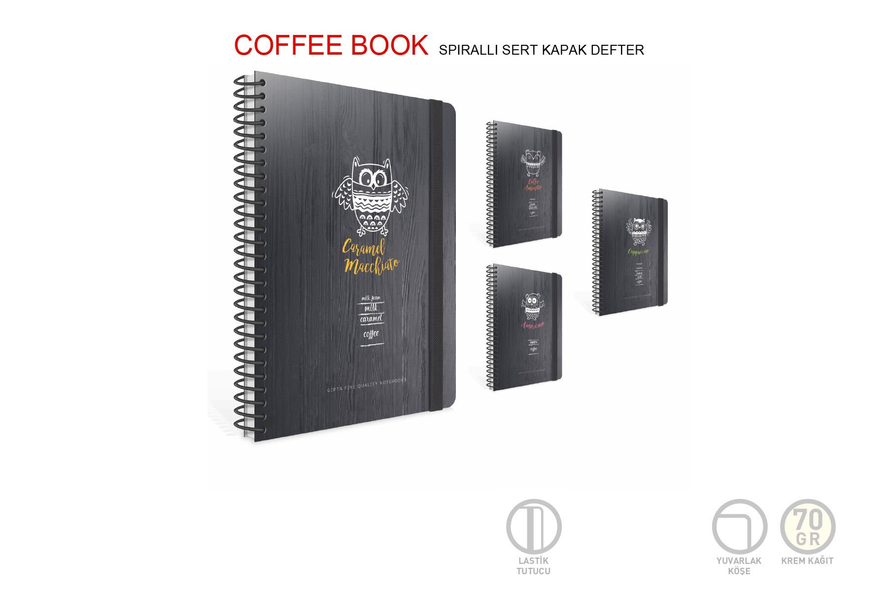 Gıpta Coffee Book Spiralli Sert Kapak Defter 19x26 120 Yaprak Kareli (4308)