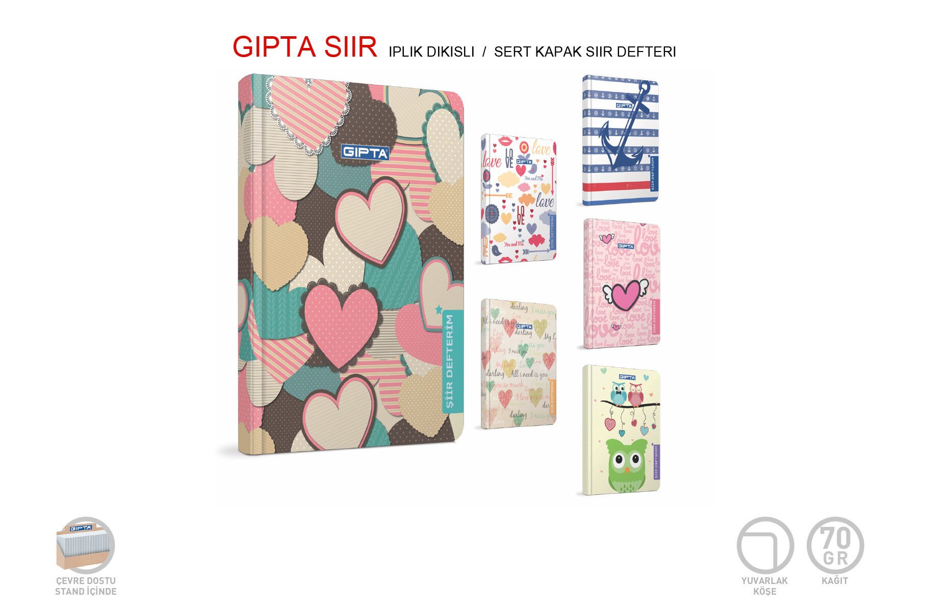 Gıpta Şiir İplik Dikişli Sert Kapak Şiir Defteri 15x22 120 Yaprak Çizgisiz (1744)