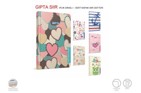 Gıpta Şiir İplik Dikişli Sert Kapak Şiir Defteri 15x22 120 Yaprak Çizgisiz (1744)