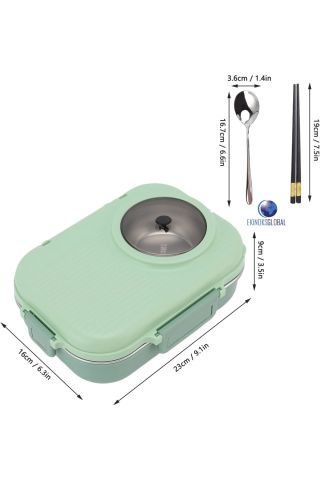 Vagonlife BL70100 Yeşil Taşınabilir Dört Bölmeli 304 Paslanmaz Çelik Çocuk Öğrenci Ofis Için Yemek Kutusu Sefer Tası 1100ml