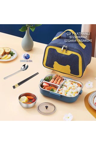 Vagonlife BL70100 Yeşil Taşınabilir Dört Bölmeli 304 Paslanmaz Çelik Çocuk Öğrenci Ofis Için Yemek Kutusu Sefer Tası 1100ml