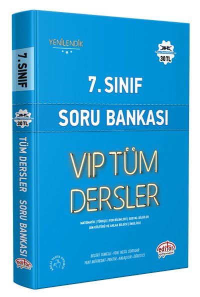 Editör Yayınları 7. Sınıf VIP Tüm Dersler Soru Bankası Mavi Kitap