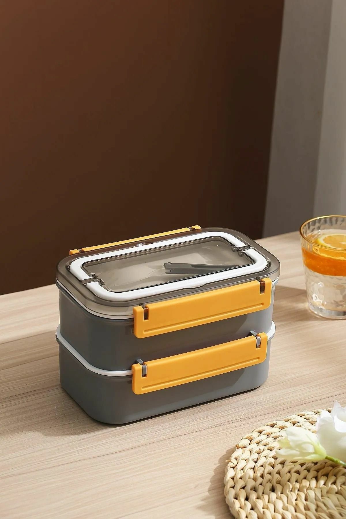 Bento Lunch Box VGN494 Gri Ofis-okul Için Yeni Nesil Sefer Tası Çift Kat 4 Bölme Paslanmaz Çelik F494