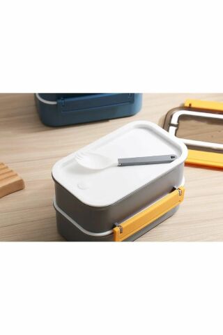 Bento Lunch Box VGN494 Gri Ofis-okul Için Yeni Nesil Sefer Tası Çift Kat 4 Bölme Paslanmaz Çelik F494