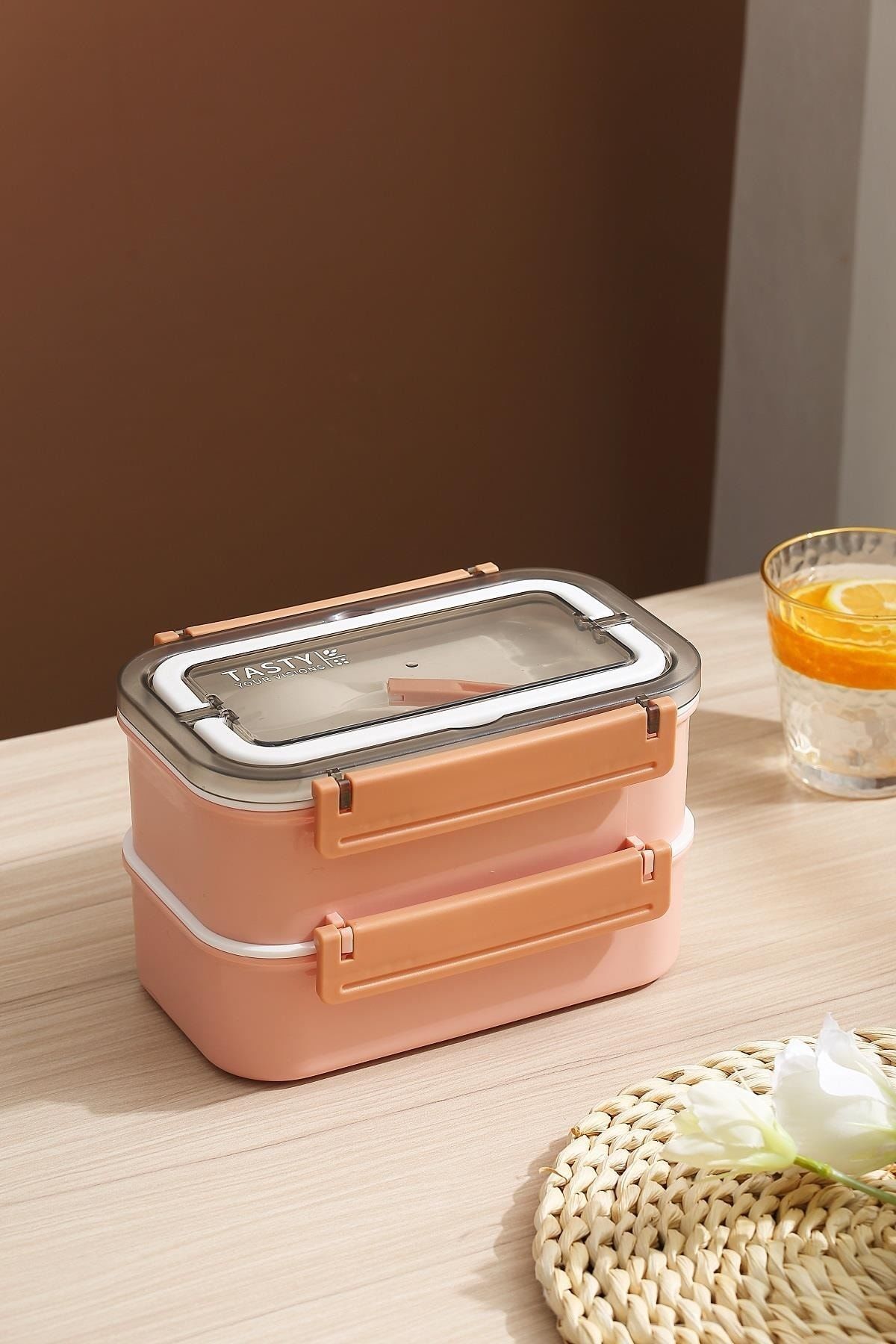 Bento Lunch Box Ofis-okul Için Yeni Nesil Sefer Tası Çift Kat 4 Bölme Paslanmaz Çelik F494 Pembe