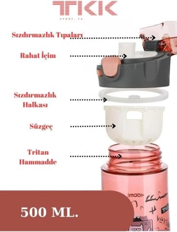 Vagonlife TKK T-1008 Pink 500ml Desenli Su Matarası