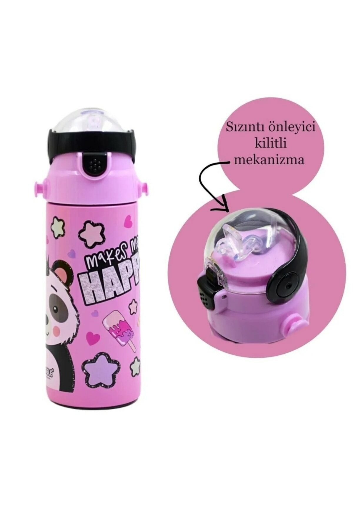 Kırtasiye ve Oyuncak Dünyası MUGGLE Pipetli Çelik Matara MT-2635 Panda Desenli 550 Ml MT2635