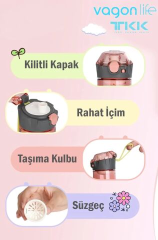 Vagonlife TKK T-1008 Mor 500ml Desenli Su Matarası