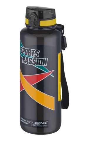 Uzspace 6043 Siyah Sports Passion Büyük Boy 1200 Ml Tritan Su Matarası Kaydırmaz Tutma Özelliği