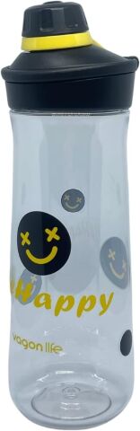 Vagonlife 650ML VGN0808 Döndürülerek Açılan Rahat Kapaklı Kulplu Desenli Gövde Polikarbon Su Matarası (Siyah)