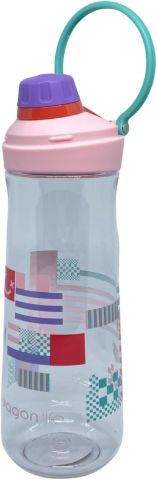 Vagonlife 650ML VGN0808 Döndürülerek Açılan Rahat Kapaklı Kulplu Desenli Gövde Polikarbon Su Matarası (Pembe-Mor)