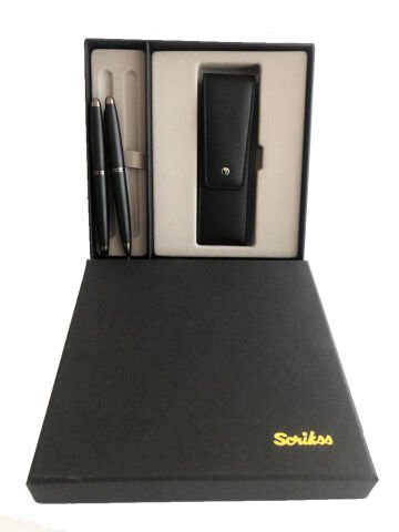 Scrikss 88 Mat Siyah Tükenmez Kalem & Dr2108-1K İkili Kalemlik Siyah Set