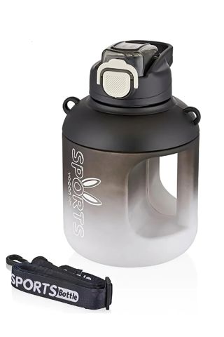 Vagonlife 1100 Ml Çift Renk Pipetli Taşıma Askılı ve kulplu Motivasyon Su Matarası Sticker Hediyeli vgn2302-SİYAH