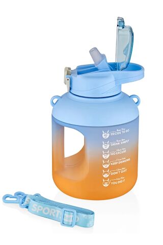 Vagonlife 1100 Ml Çift Renk Pipetli Taşıma Askılı ve kulplu Motivasyon Su Matarası Sticker Hediyeli vgn2302-AÇIK MAVİ