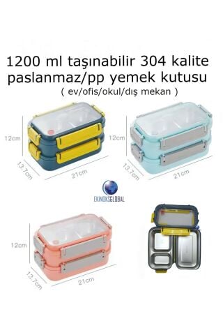Vagonlife BL-2215 1200ml Taşınabilir Üç Bölmeli 304 Paslanmaz Çelik Çocuk Öğrenci Ve Ofis Için Yemek Kutusu Sefer Tası 1200ml