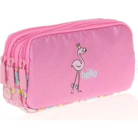 Kaukko Kids&love Aynalı-Simli Flamingo L8098 3 Gözlü Kalem Çantası