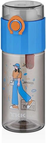 Vagonlife TKK T-1013 500ml Rahat İçim Kilitli Kapaklı Desenli Pipetsiz Süzgeçli Tritan Matara (Mavi)