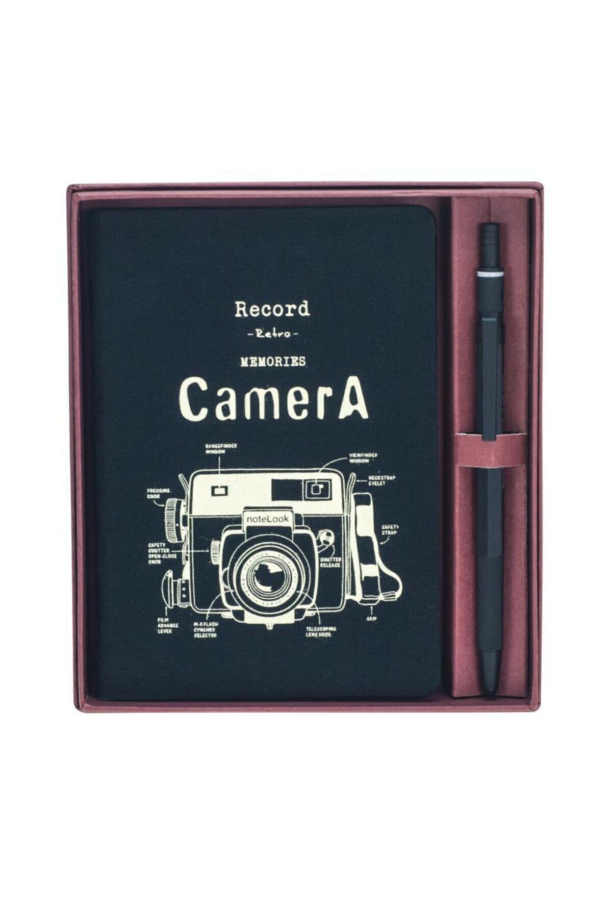 Scrikss Camera Beyaz Çizgili A6 Not Defteri + Graph-x Versatil Kalem Mat Siyah