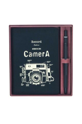 Scrikss Camera Beyaz Çizgili A6 Not Defteri + Graph-x Versatil Kalem Mat Siyah
