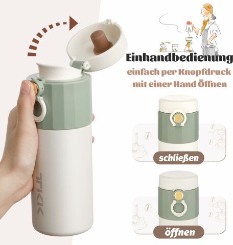 Vagonlife TKK Termos Kupa T-2007 450 ml Yeşil Kupası, Paslanmaz Çelik, Çift Duvarlı, Yalıtımlı, Sızdırmaz- Kahve ve Çay için Kahve Bardağı