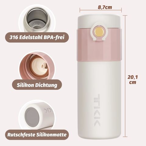Vagonlife TKK Termos Kupa T-2007 450 ml Pembe Kupası, Paslanmaz Çelik, Çift Duvarlı, Yalıtımlı, Sızdırmaz- Kahve ve Çay için Kahve Bardağı