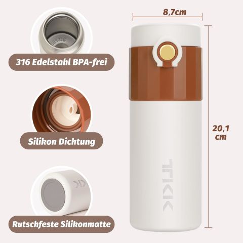 Vagonlife TKK Termos Kupa T-2007 450 ml Kahverengi Kupası, Paslanmaz Çelik, Çift Duvarlı, Yalıtımlı, Sızdırmaz- Kahve ve Çay için Kahve Bardağı