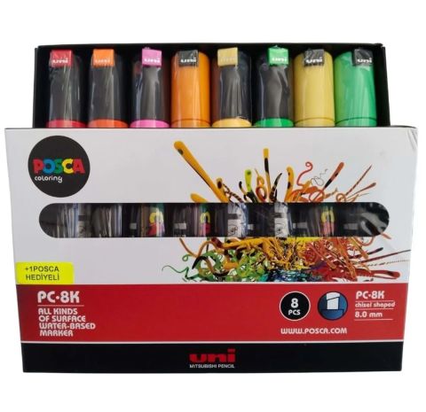 Uni-Ball Posca Floresan Renk 7+1 Su Bazlı Marker Pc-8K