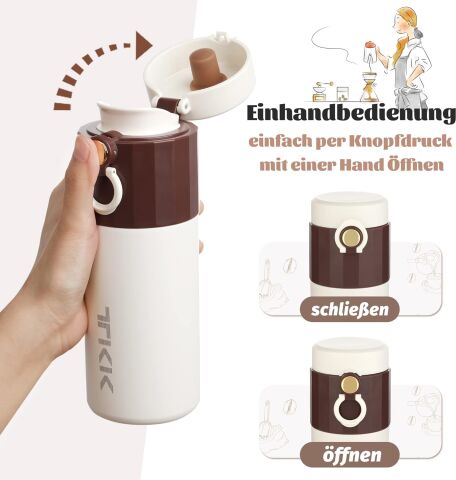 Vagonlife TKK Termos Kupa T-2007 450 ml Çikolata Kahve Kupası, Paslanmaz Çelik, Çift Duvarlı, Yalıtımlı, Sızdırmaz- Kahve ve Çay için Kahve Bardağı