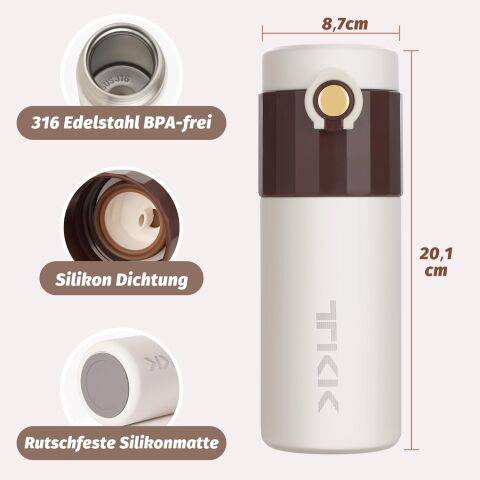 Vagonlife TKK Termos Kupa T-2007 450 ml Çikolata Kahve Kupası, Paslanmaz Çelik, Çift Duvarlı, Yalıtımlı, Sızdırmaz- Kahve ve Çay için Kahve Bardağı