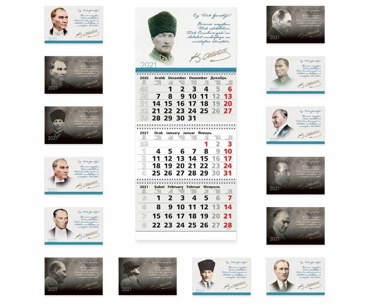 Atatürk 33x78 Cm 2021 Spi̇ralli̇ Gemi̇ci̇ Takvi̇mi̇ 3 Aylik 