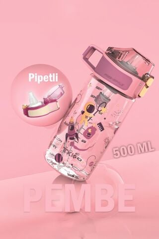 Vagonlife TKK T-3002 Pembe 500ml Desenli Kalın Isırılamaz Matara